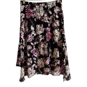 VTG 90s Y2K Floral Lace Midi Skirt Sz XS Black Whimsigoth Dark Fairy Asymmetric